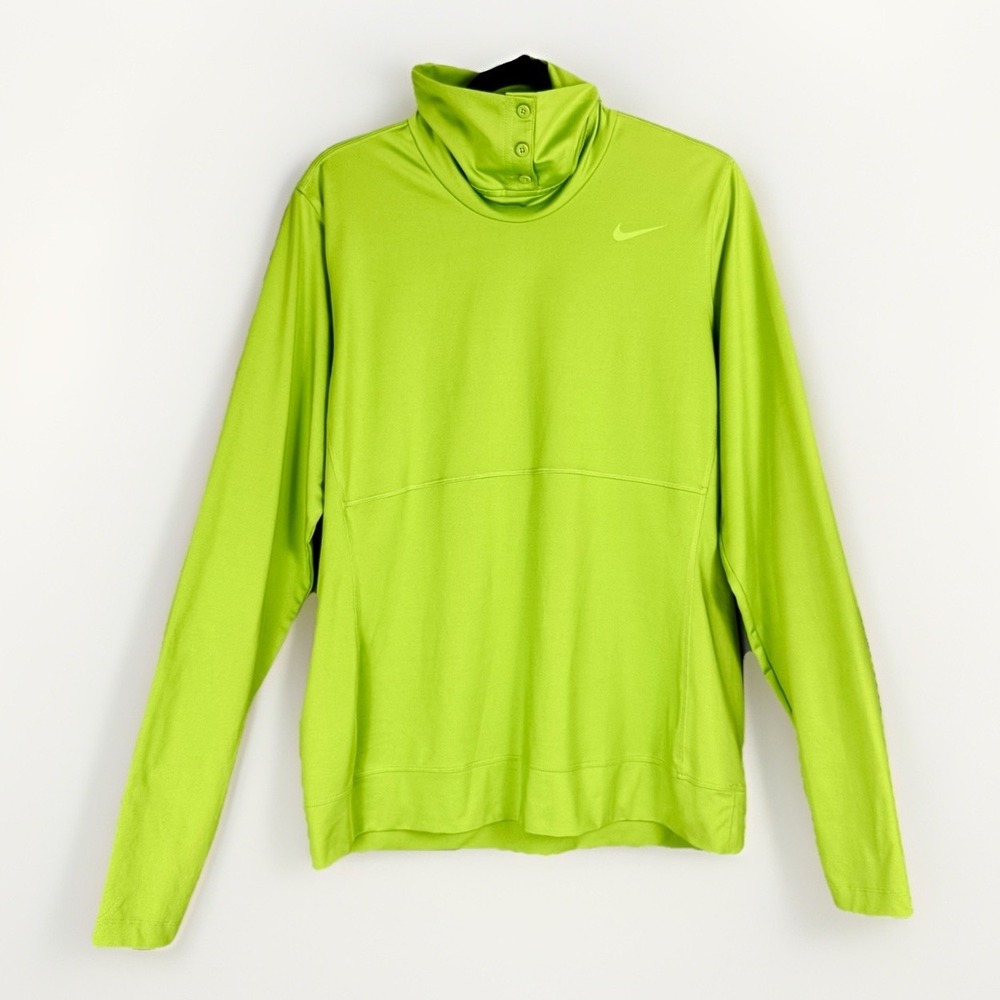 Nike Golf Dri Fit Sport Womens XL Lime Green Long Sleeve Button Turtle Neck UPF‎